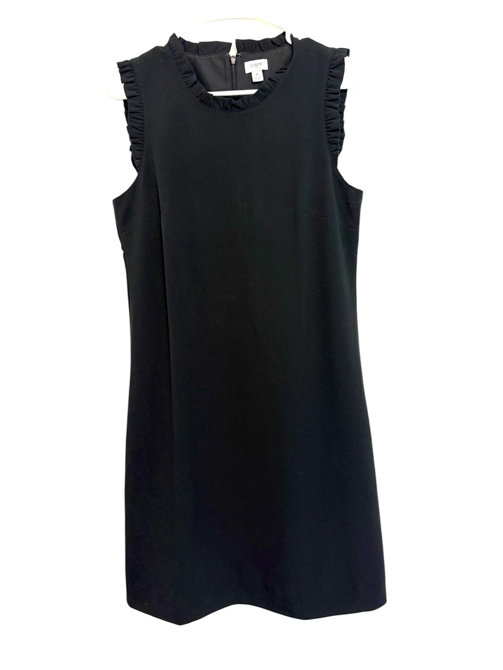 2/$30 J.Crew Black Ruffle Trim Sleeveless Shift Dress Size 6 Classic Career Midi